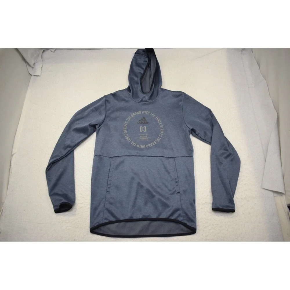 Adidas Hoodie Blue ClimaWarm Fleece Long Sleeve Pullover Mens Size Small‎